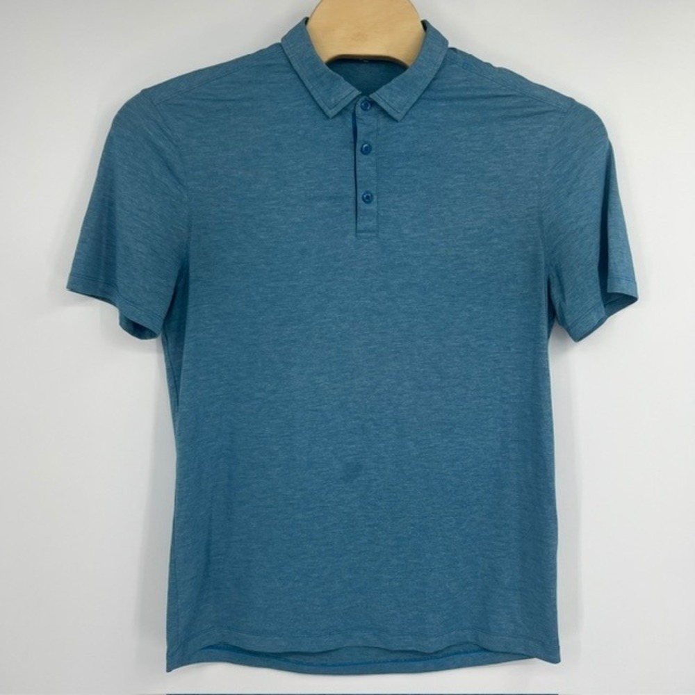 Lululemon Mens Evolution Polo Shirt Blue Heathered Short Sleeve Size XL